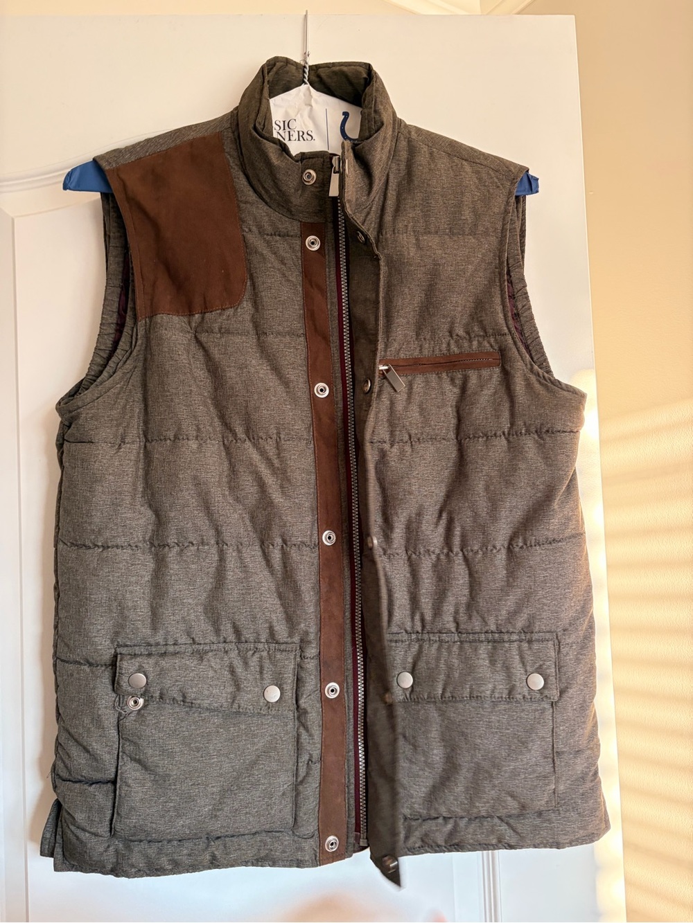 Tasso Elba Quilted Puffer Vest Brown Plaid Lining Utility Outdoor Size S Men’s - Picture 2 of 6
